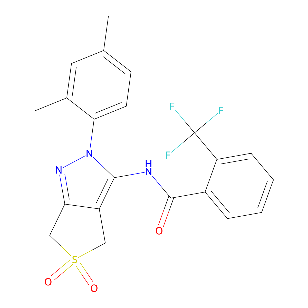 N-(2-(2,4-dimethylphenyl)-5,5-dioxido-4,6-dihydro-2H-thieno[3,4-c]pyrazol-3-yl)-2-(trifluoromethyl)benzamide molecular structure, CAS 450339-61-4