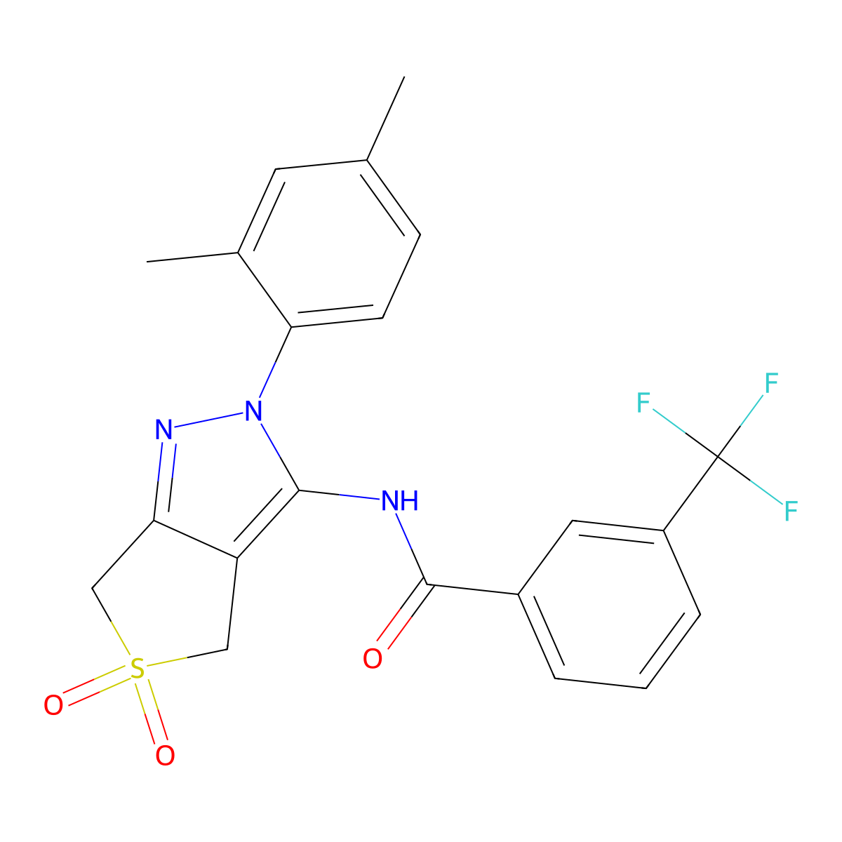 N-(2-(2,4-dimethylphenyl)-5,5-dioxido-4,6-dihydro-2H-thieno[3,4-c]pyrazol-3-yl)-3-(trifluoromethyl)benzamide molecular structure, CAS 450339-62-5