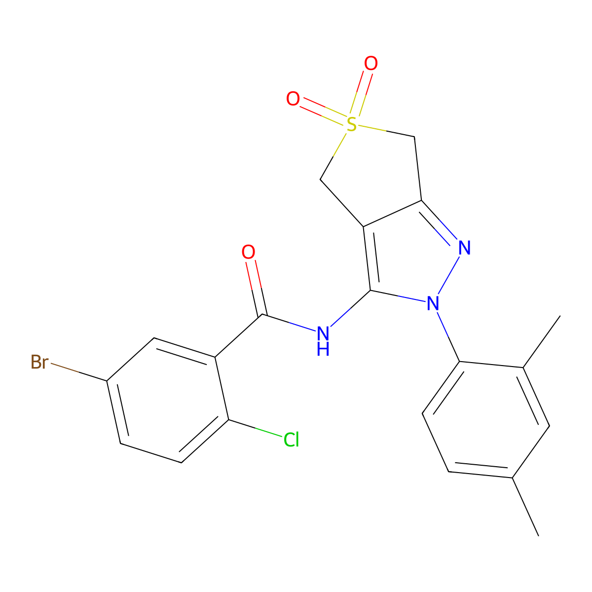 5-bromo-2-chloro-N-(2-(2,4-dimethylphenyl)-5,5-dioxido-4,6-dihydro-2H-thieno[3,4-c]pyrazol-3-yl)benzamide molecular structure, CAS 450339-69-2