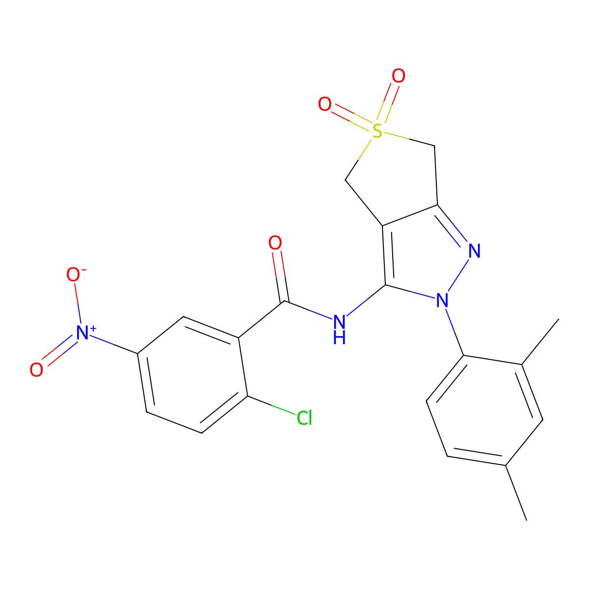 2-chloro-N-[2-(2,4-dimethylphenyl)-5,5-dioxo-4,6-dihydrothieno[3,4-c]pyrazol-3-yl]-5-nitrobenzamide molecular structure, CAS 450339-72-7