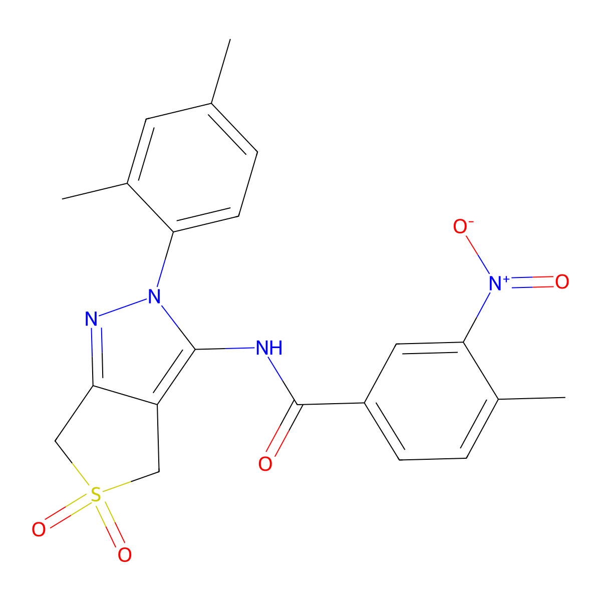 N-(2-(2,4-dimethylphenyl)-5,5-dioxido-4,6-dihydro-2H-thieno[3,4-c]pyrazol-3-yl)-4-methyl-3-nitrobenzamide molecular structure, CAS 450339-74-9