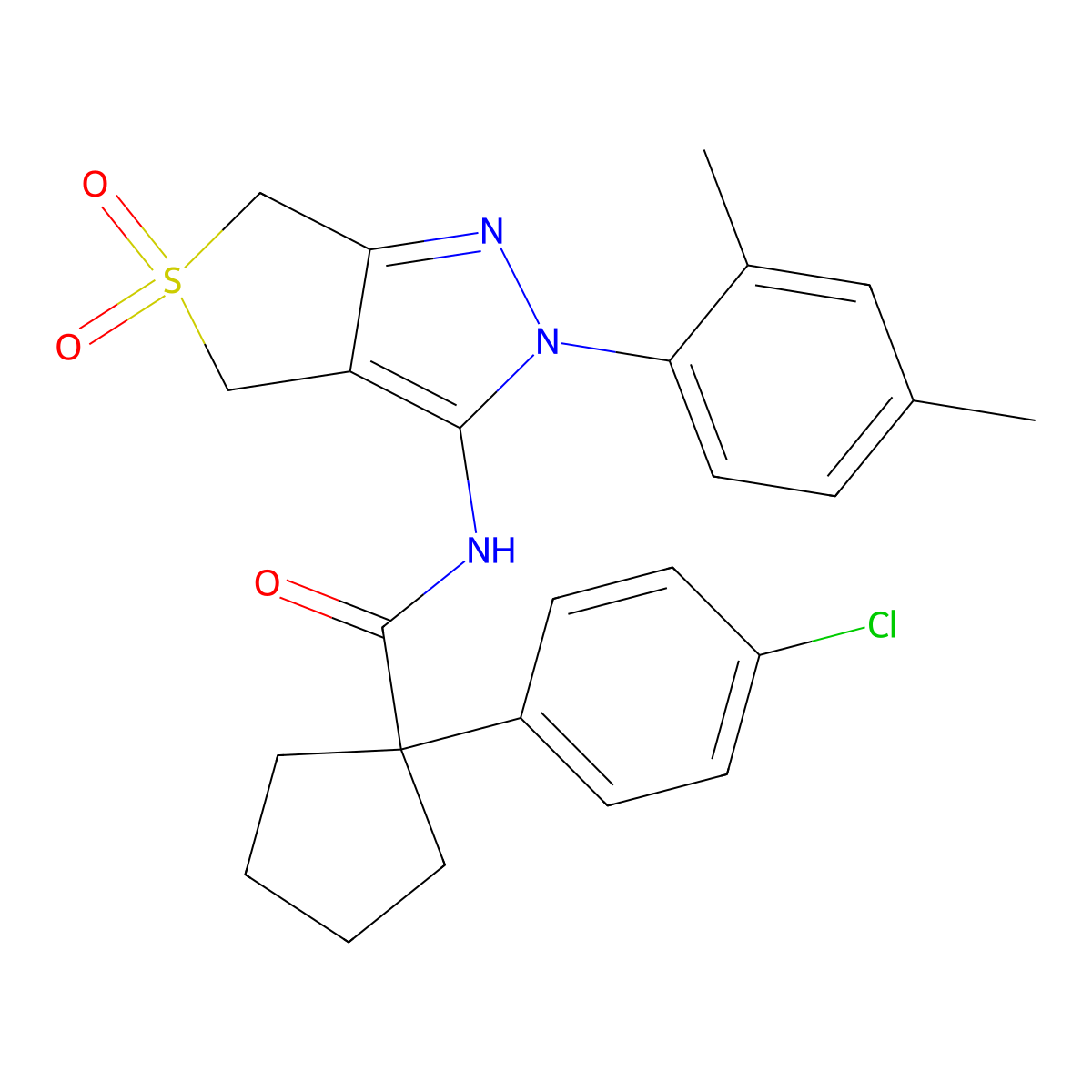 1-(4-chlorophenyl)-N-(2-(2,4-dimethylphenyl)-5,5-dioxido-4,6-dihydro-2H-thieno[3,4-c]pyrazol-3-yl)cyclopentanecarboxamide molecular structure, CAS 450339-94-3