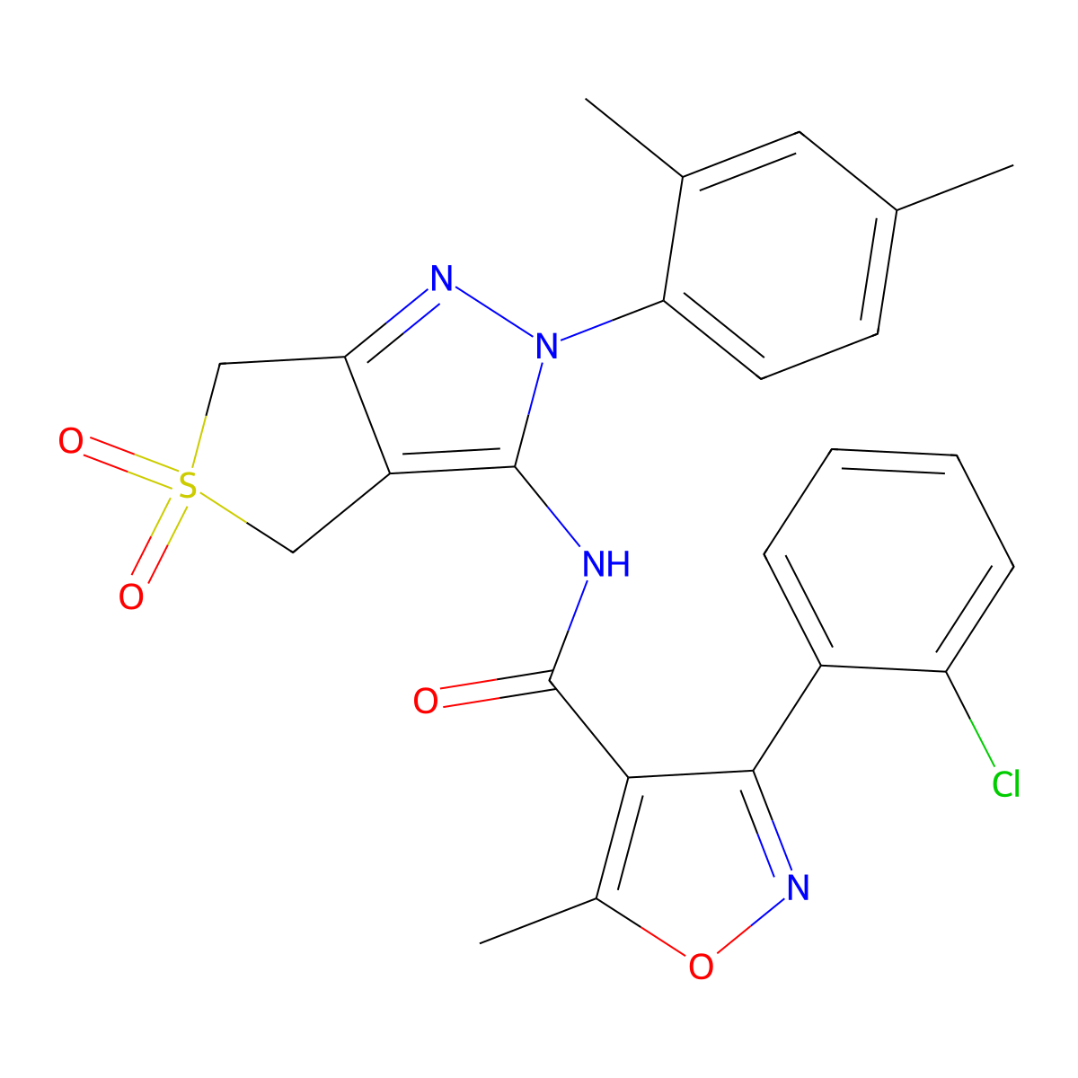 3-(2-chlorophenyl)-N-(2-(2,4-dimethylphenyl)-5,5-dioxido-4,6-dihydro-2H-thieno[3,4-c]pyrazol-3-yl)-5-methylisoxazole-4-carboxamide molecular structure, CAS 450339-95-4
