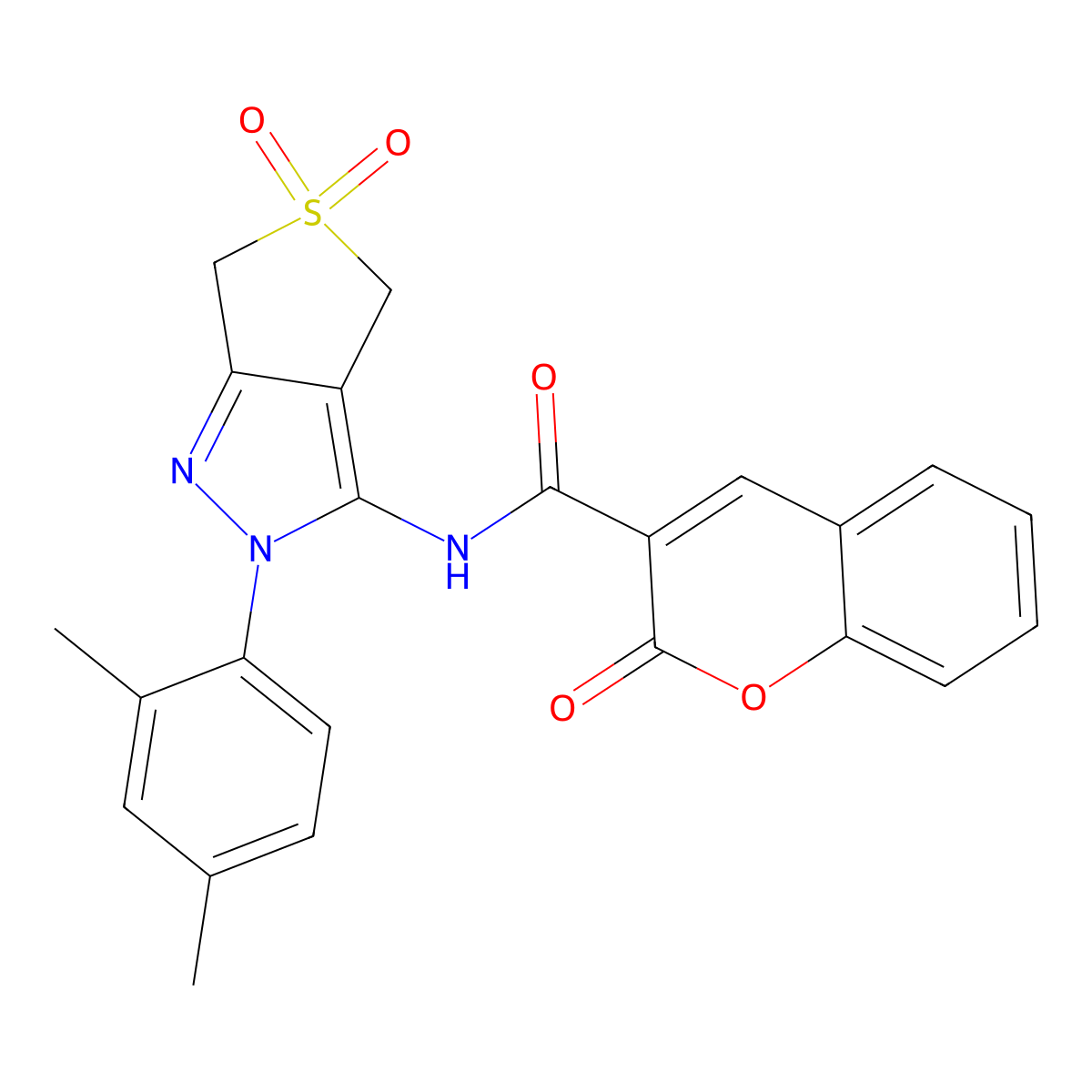 N-(2-(2,4-dimethylphenyl)-5,5-dioxido-4,6-dihydro-2H-thieno[3,4-c]pyrazol-3-yl)-2-oxo-2H-chromene-3-carboxamide molecular structure, CAS 450339-96-5