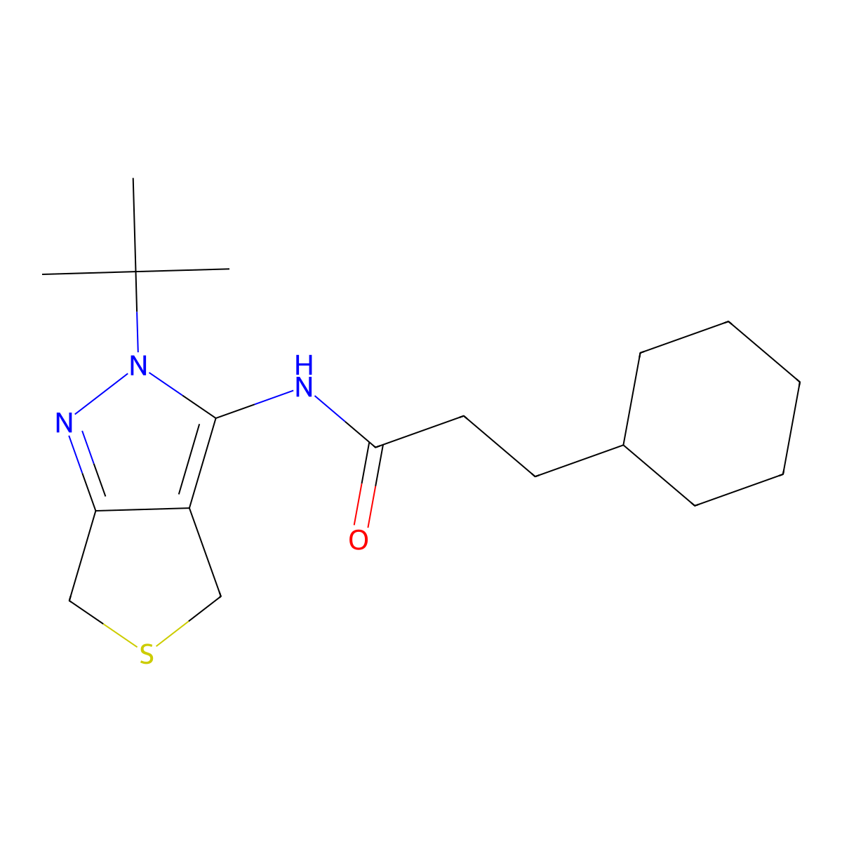 N-(2-tert-butyl-4,6-dihydrothieno[3,4-c]pyrazol-3-yl)-3-cyclohexylpropanamide molecular structure, CAS 450340-07-5