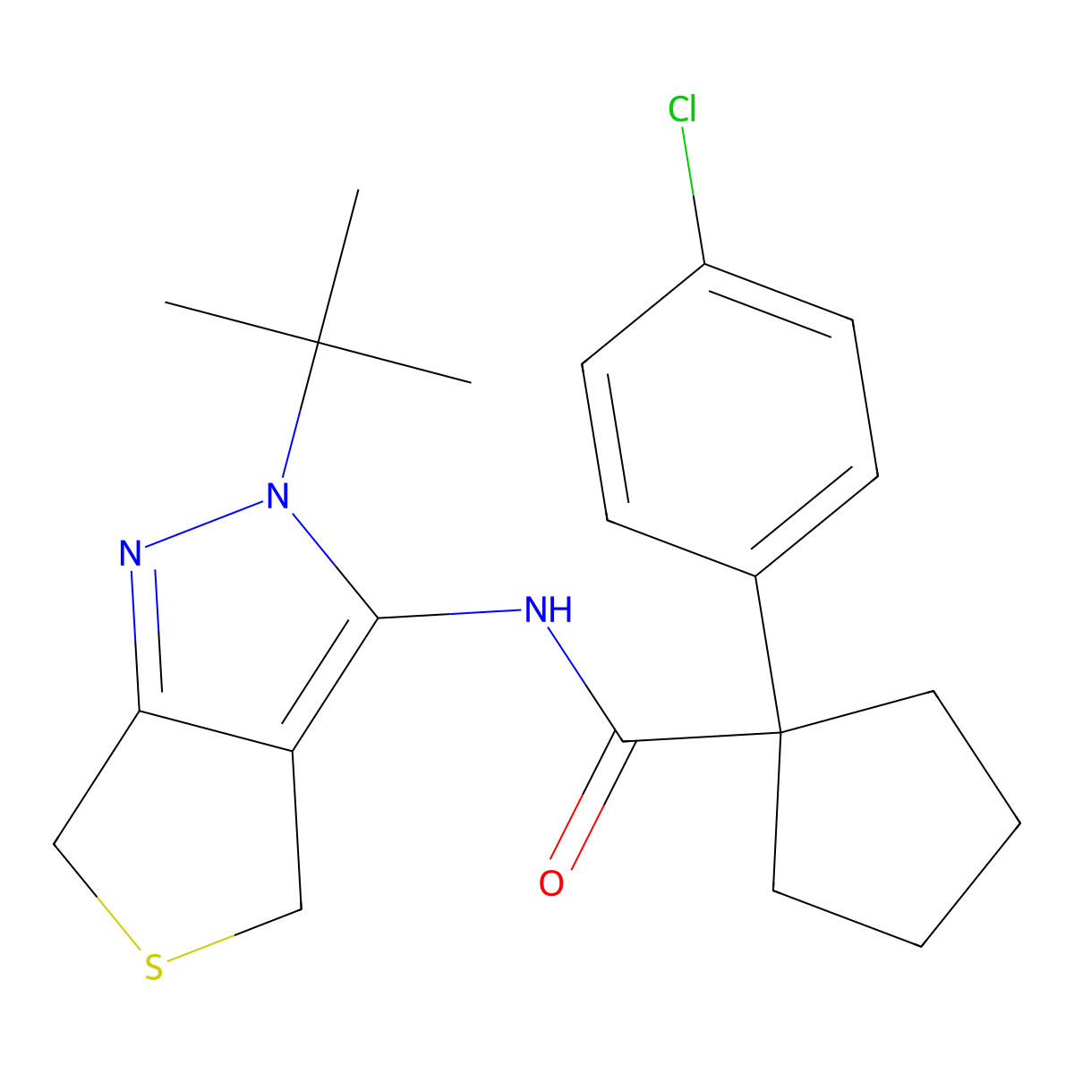 N-(2-(tert-butyl)-4,6-dihydro-2H-thieno[3,4-c]pyrazol-3-yl)-1-(4-chlorophenyl)cyclopentanecarboxamide molecular structure, CAS 450340-16-6
