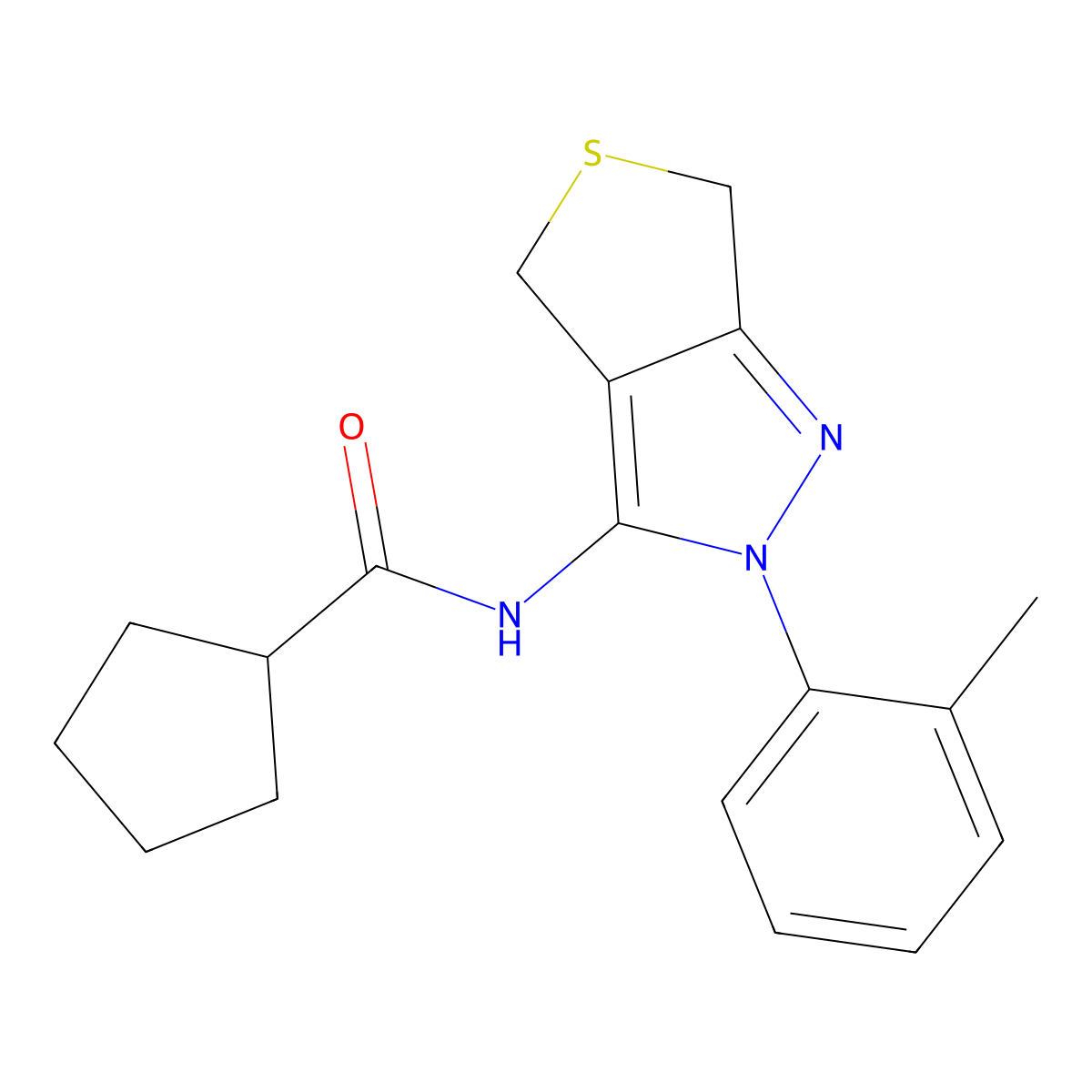 N-[2-(2-methylphenyl)-4,6-dihydrothieno[3,4-c]pyrazol-3-yl]cyclopentanecarboxamide molecular structure, CAS 450340-18-8