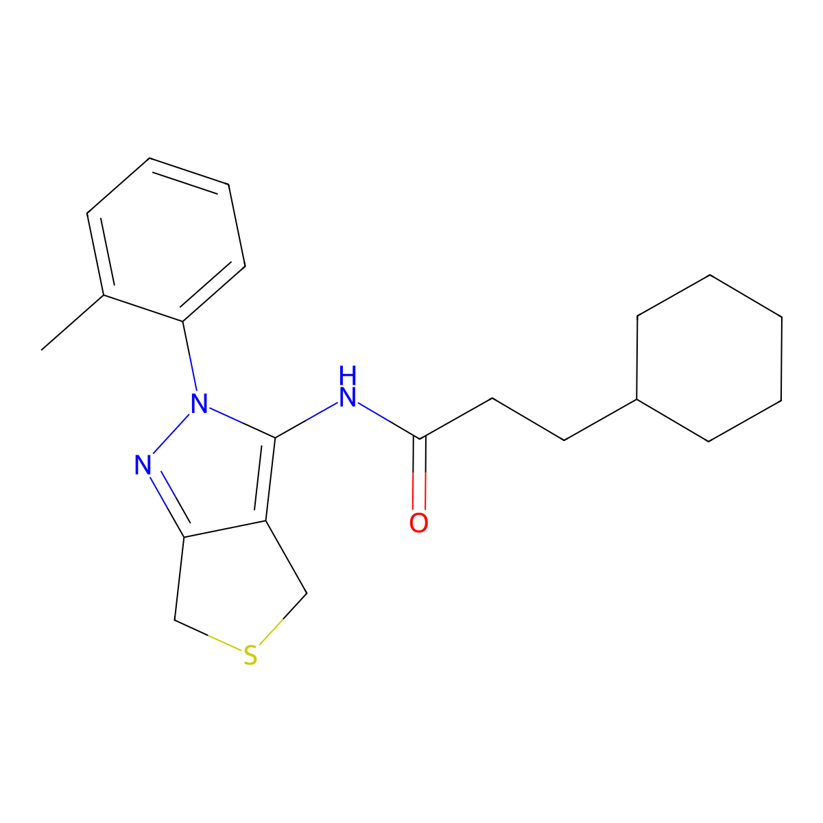 3-cyclohexyl-N-[2-(2-methylphenyl)-4,6-dihydrothieno[3,4-c]pyrazol-3-yl]propanamide molecular structure, CAS 450340-20-2
