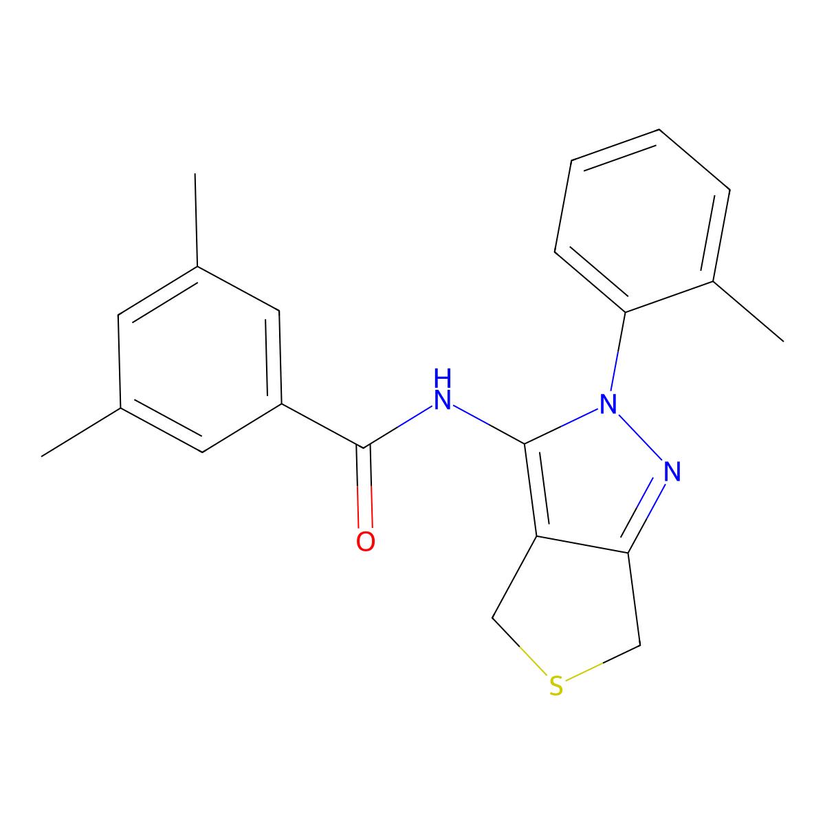 3,5-dimethyl-N-[2-(2-methylphenyl)-4,6-dihydrothieno[3,4-c]pyrazol-3-yl]benzamide molecular structure, CAS 450340-22-4