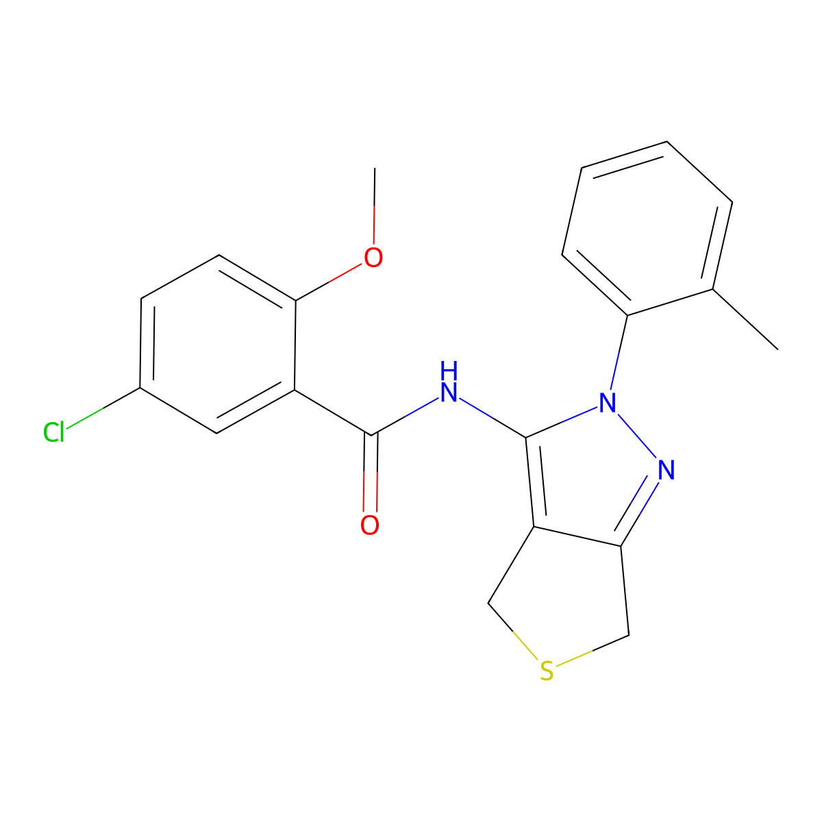 5-chloro-2-methoxy-N-[2-(2-methylphenyl)-4,6-dihydrothieno[3,4-c]pyrazol-3-yl]benzamide molecular structure, CAS 450340-23-5