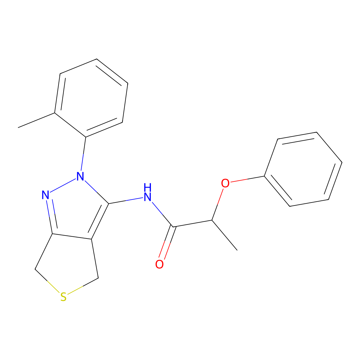 N-[2-(2-methylphenyl)-4,6-dihydrothieno[3,4-c]pyrazol-3-yl]-2-phenoxypropanamide molecular structure, CAS 450340-25-7