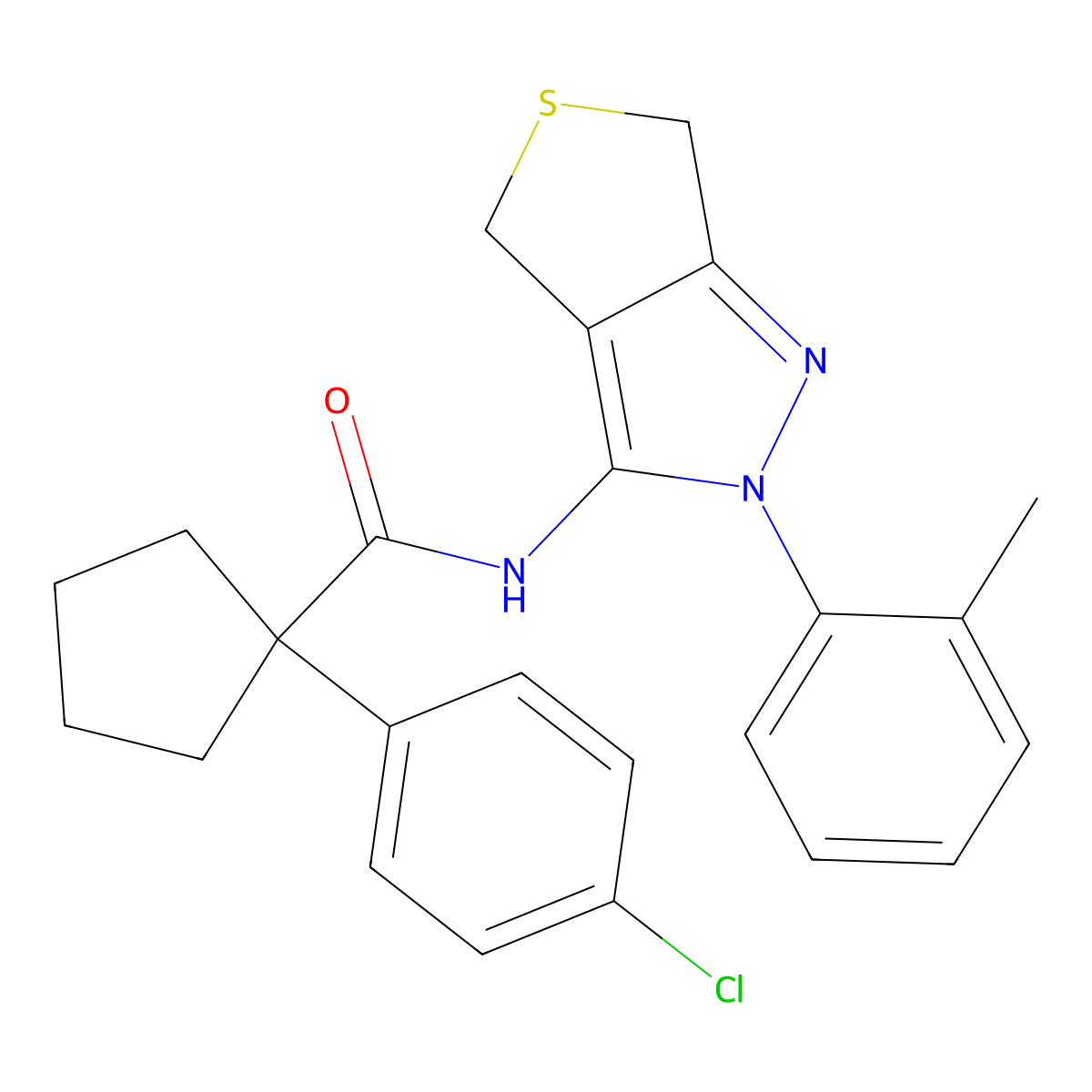 1-(4-chlorophenyl)-N-(2-(o-tolyl)-4,6-dihydro-2H-thieno[3,4-c]pyrazol-3-yl)cyclopentanecarboxamide molecular structure, CAS 450340-27-9