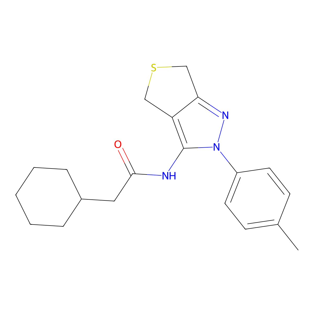 2-cyclohexyl-N-[2-(4-methylphenyl)-4,6-dihydrothieno[3,4-c]pyrazol-3-yl]acetamide molecular structure, CAS 450340-30-4