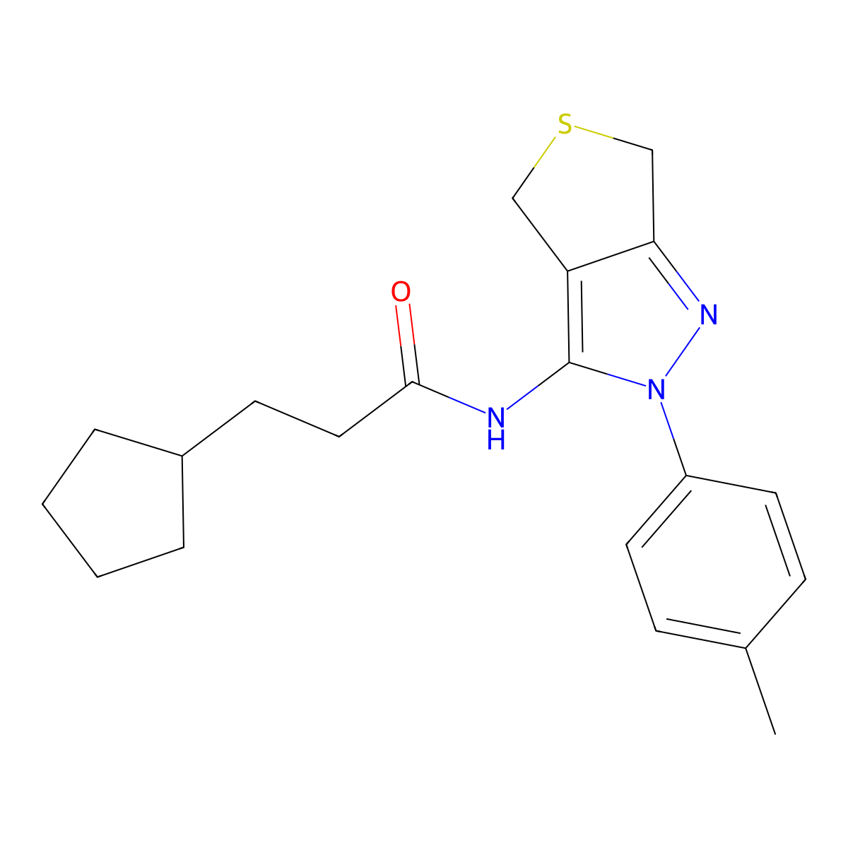 3-cyclopentyl-N-[2-(4-methylphenyl)-4,6-dihydrothieno[3,4-c]pyrazol-3-yl]propanamide molecular structure, CAS 450340-31-5