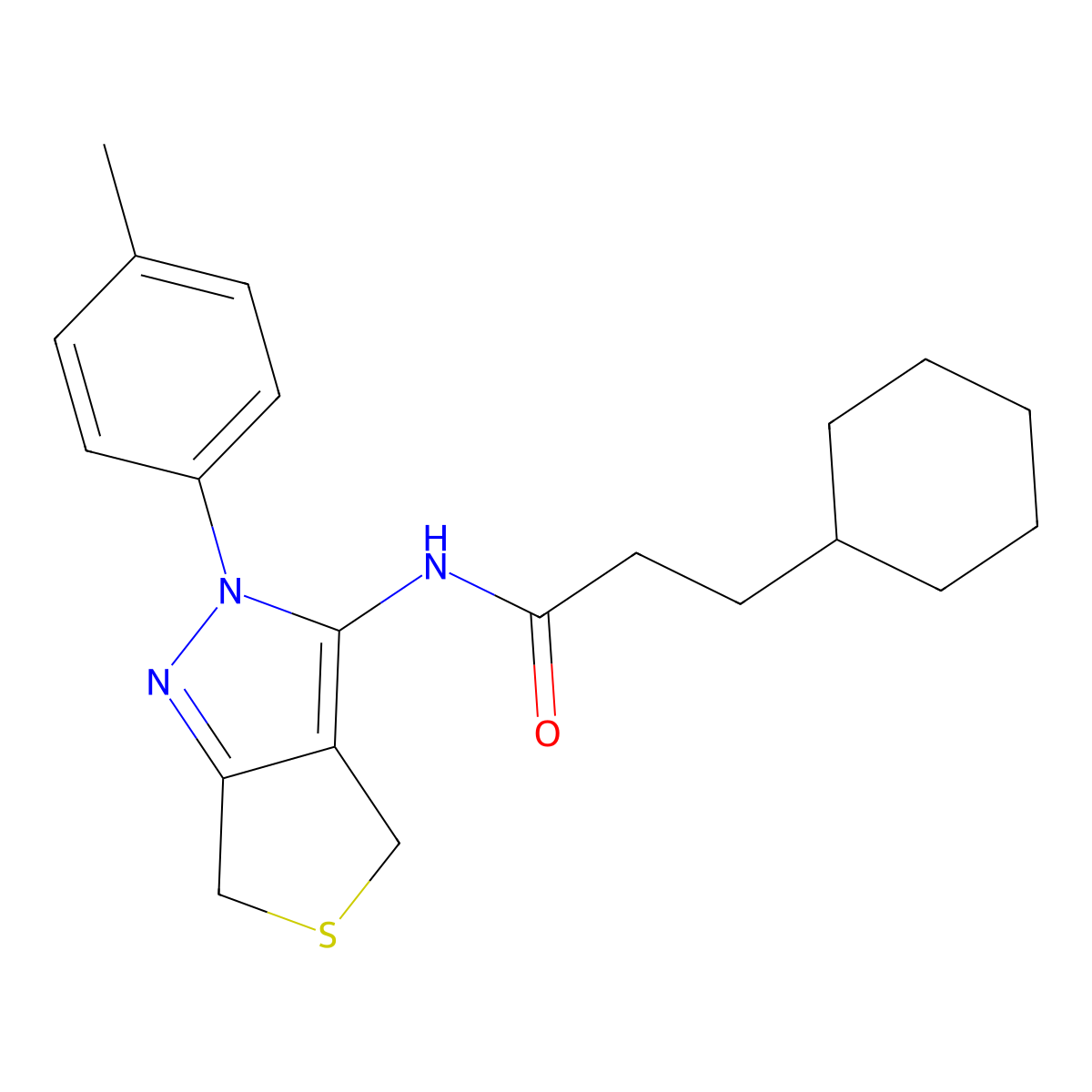 3-cyclohexyl-N-[2-(4-methylphenyl)-4,6-dihydrothieno[3,4-c]pyrazol-3-yl]propanamide molecular structure, CAS 450340-32-6