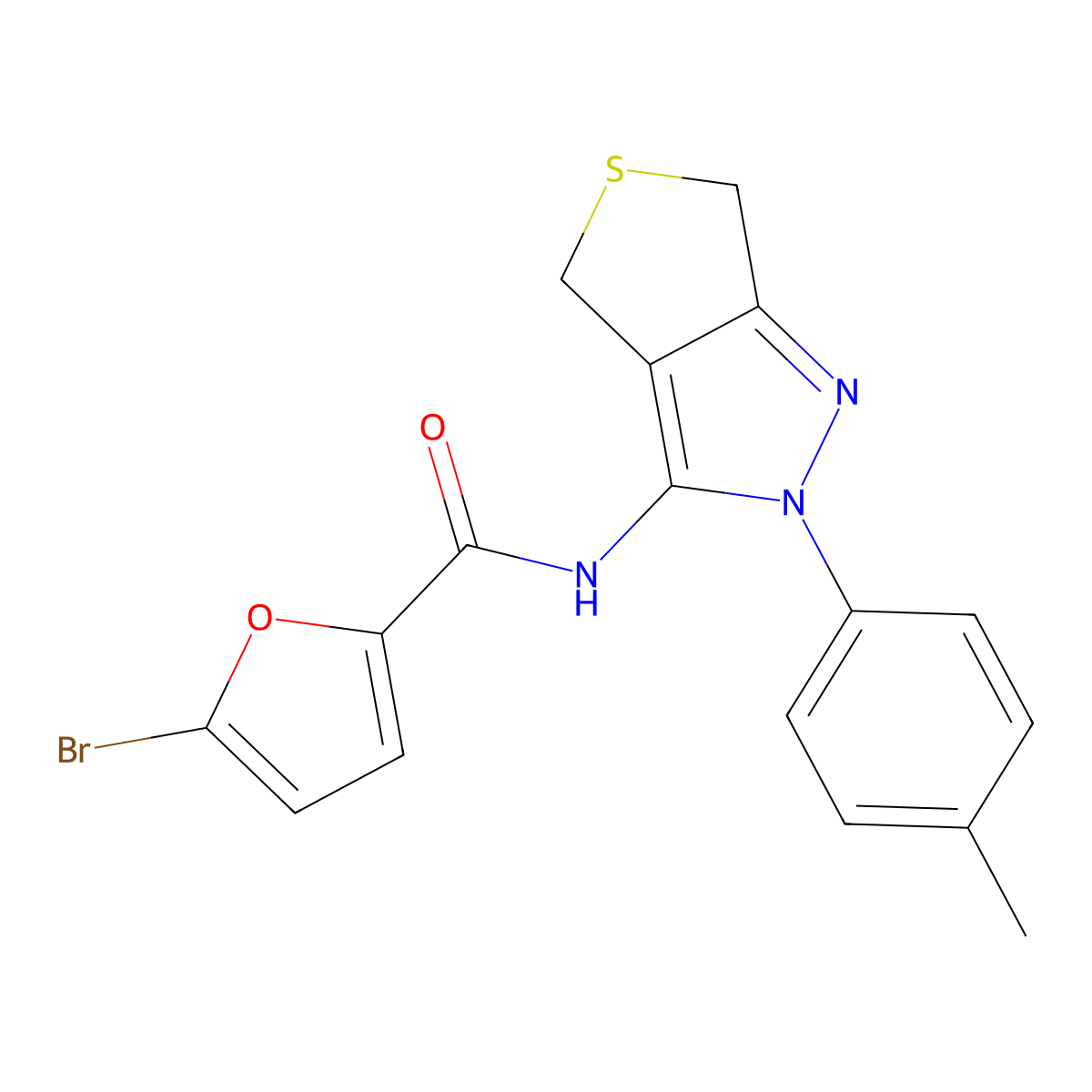 5-bromo-N-[2-(4-methylphenyl)-4,6-dihydrothieno[3,4-c]pyrazol-3-yl]furan-2-carboxamide molecular structure, CAS 450340-33-7