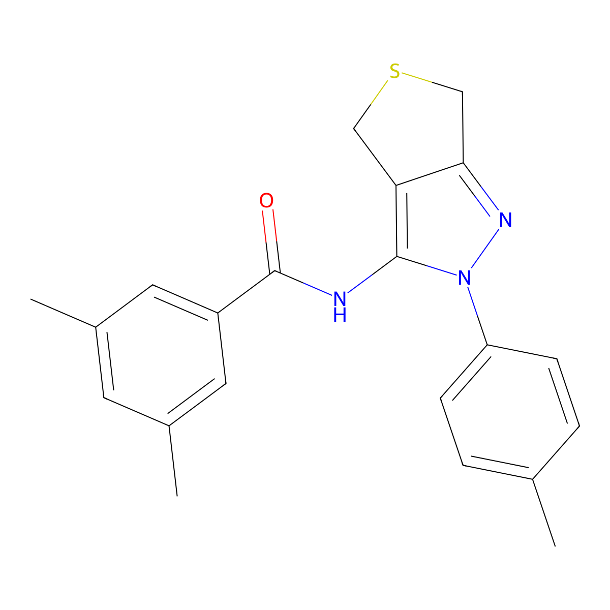3,5-dimethyl-N-[2-(4-methylphenyl)-4,6-dihydrothieno[3,4-c]pyrazol-3-yl]benzamide molecular structure, CAS 450340-34-8