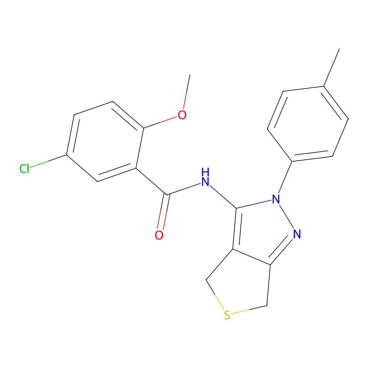 5-chloro-2-methoxy-N-[2-(4-methylphenyl)-4,6-dihydrothieno[3,4-c]pyrazol-3-yl]benzamide molecular structure, CAS 450340-35-9