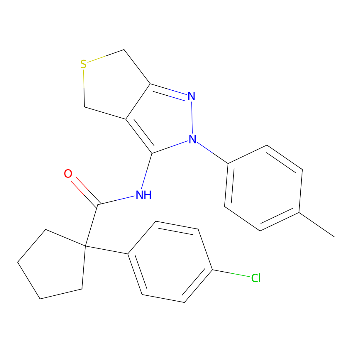 1-(4-chlorophenyl)-N-(2-(p-tolyl)-4,6-dihydro-2H-thieno[3,4-c]pyrazol-3-yl)cyclopentanecarboxamide molecular structure, CAS 450340-38-2