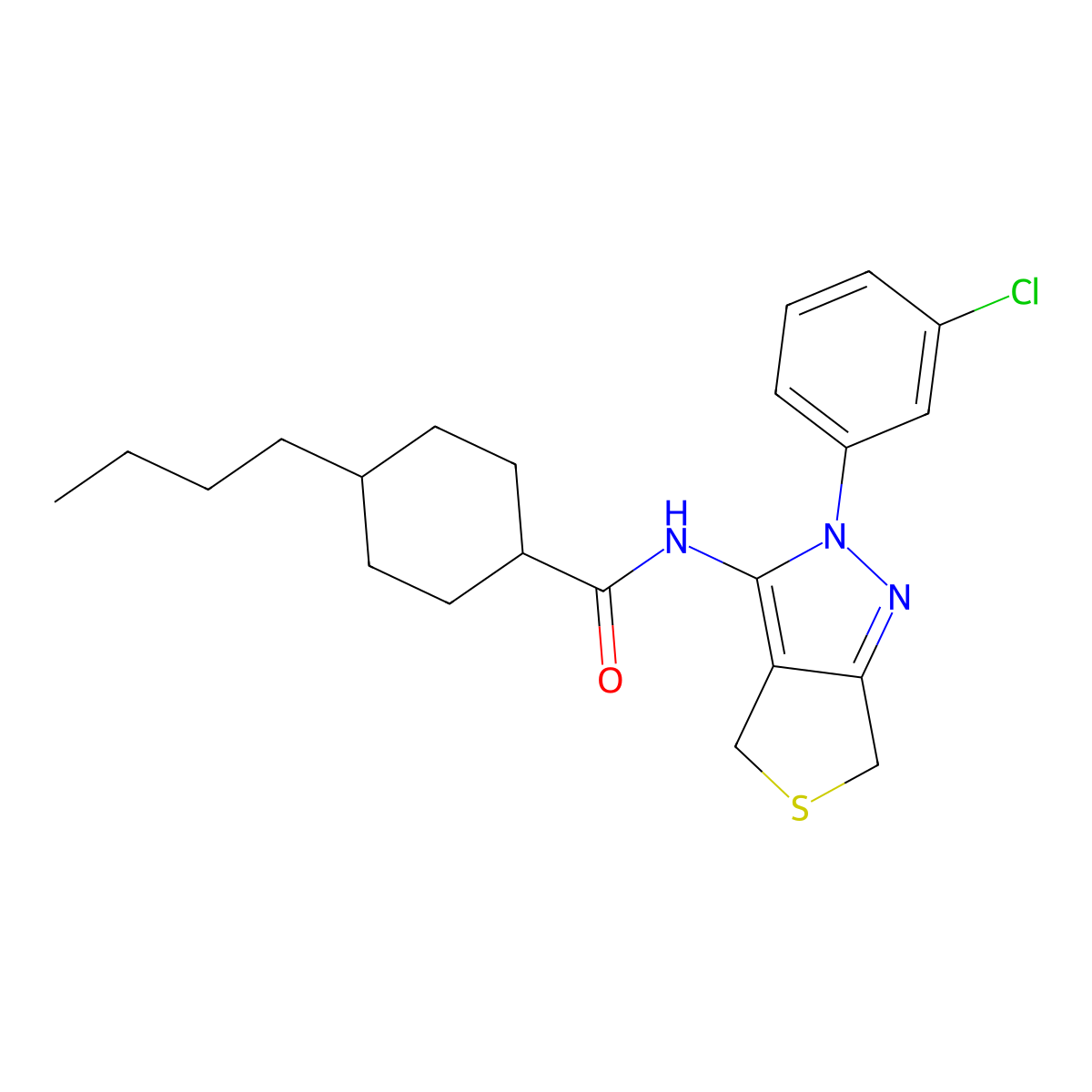 4-butyl-N-(2-(3-chlorophenyl)-4,6-dihydro-2H-thieno[3,4-c]pyrazol-3-yl)cyclohexanecarboxamide molecular structure, CAS 450340-50-8