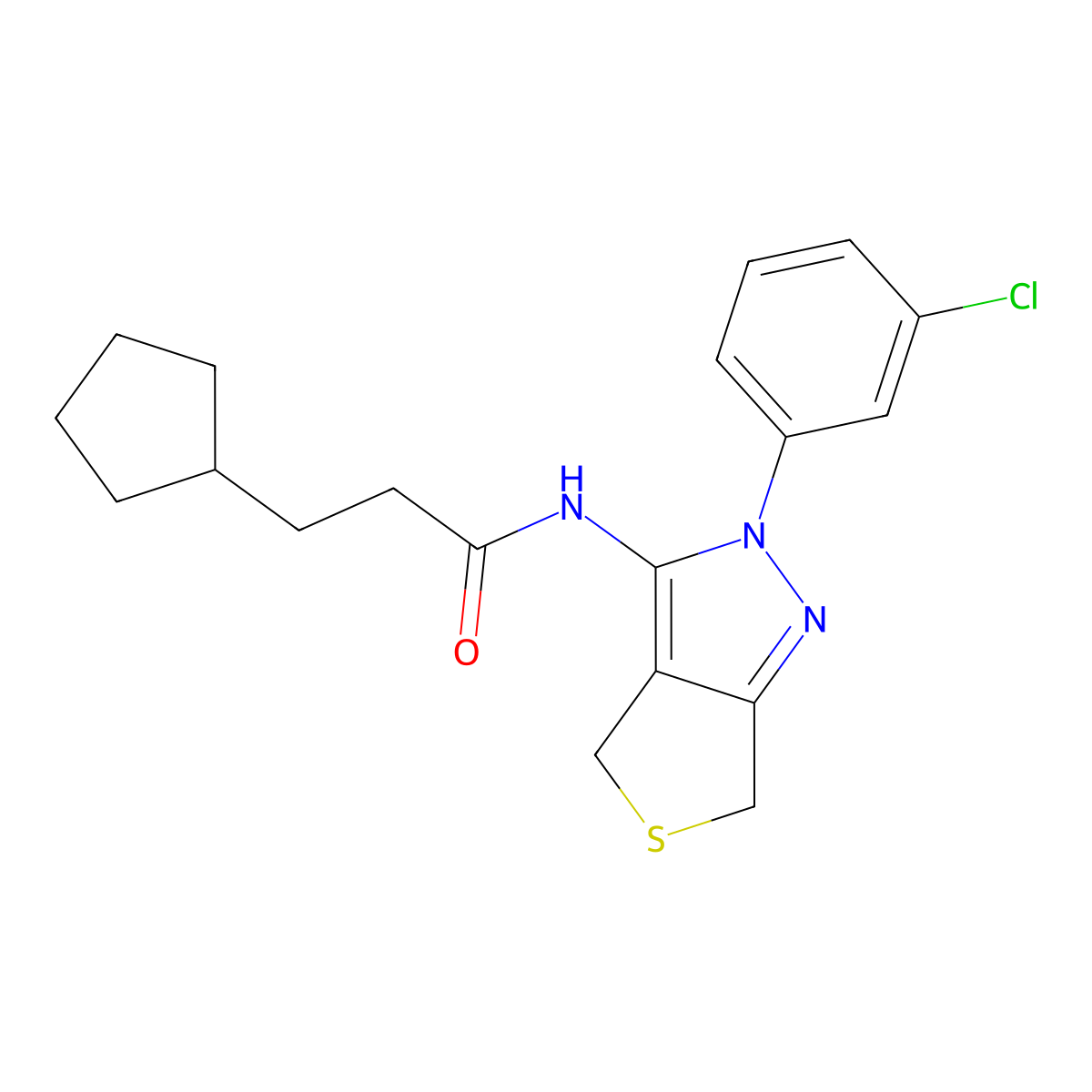 N-[2-(3-chlorophenyl)-4,6-dihydrothieno[3,4-c]pyrazol-3-yl]-3-cyclopentylpropanamide molecular structure, CAS 450340-52-0