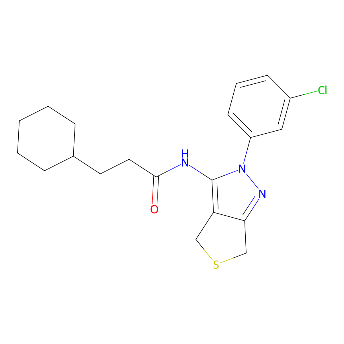 N-[2-(3-chlorophenyl)-4,6-dihydrothieno[3,4-c]pyrazol-3-yl]-3-cyclohexylpropanamide molecular structure, CAS 450340-53-1