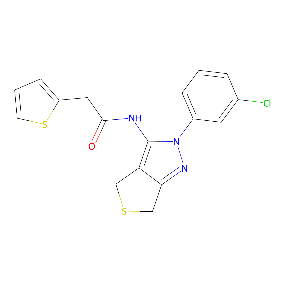 N-[2-(3-chlorophenyl)-4,6-dihydrothieno[3,4-c]pyrazol-3-yl]-2-thiophen-2-ylacetamide molecular structure, CAS 450340-57-5