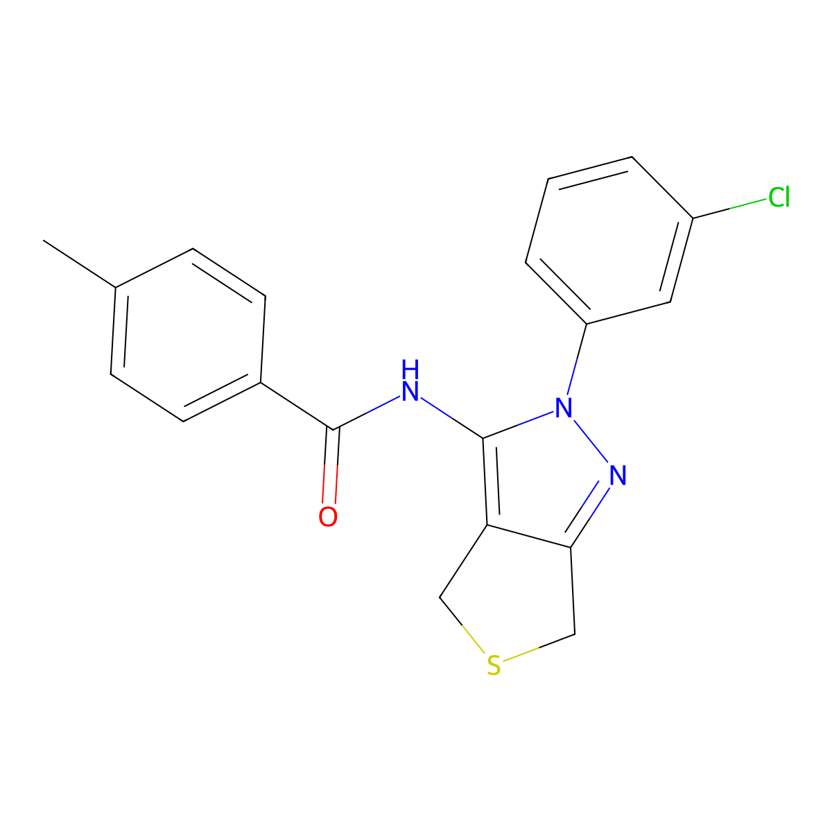 N-[2-(3-chlorophenyl)-4,6-dihydrothieno[3,4-c]pyrazol-3-yl]-4-methylbenzamide molecular structure, CAS 450340-61-1