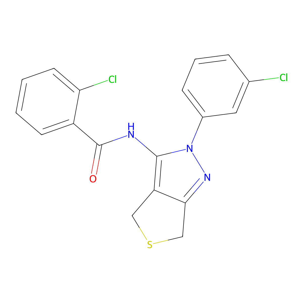 2-chloro-N-(2-(3-chlorophenyl)-4,6-dihydro-2H-thieno[3,4-c]pyrazol-3-yl)benzamide molecular structure, CAS 450340-62-2