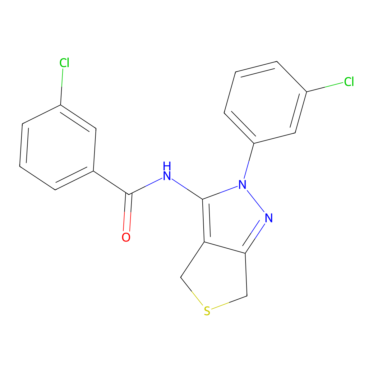 3-chloro-N-(2-(3-chlorophenyl)-4,6-dihydro-2H-thieno[3,4-c]pyrazol-3-yl)benzamide molecular structure, CAS 450340-63-3