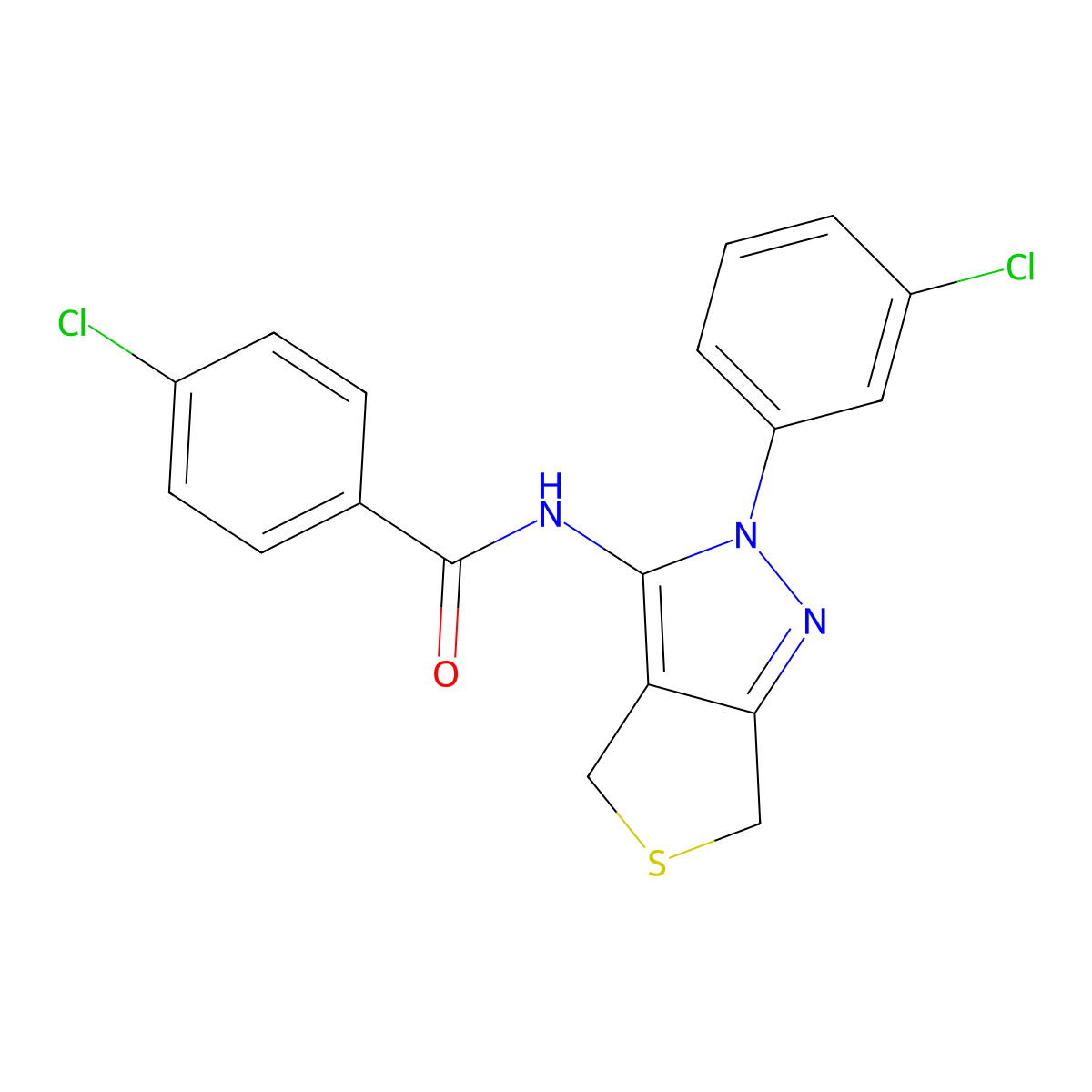 4-chloro-N-(2-(3-chlorophenyl)-4,6-dihydro-2H-thieno[3,4-c]pyrazol-3-yl)benzamide molecular structure, CAS 450340-64-4