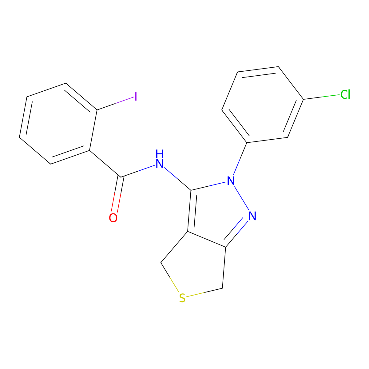 N-(2-(3-chlorophenyl)-4,6-dihydro-2H-thieno[3,4-c]pyrazol-3-yl)-2-iodobenzamide molecular structure, CAS 450340-65-5
