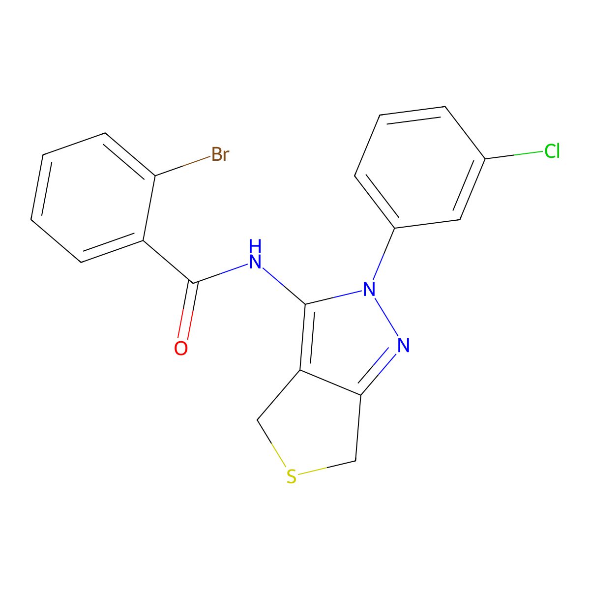 2-bromo-N-[2-(3-chlorophenyl)-4,6-dihydrothieno[3,4-c]pyrazol-3-yl]benzamide molecular structure, CAS 450340-66-6