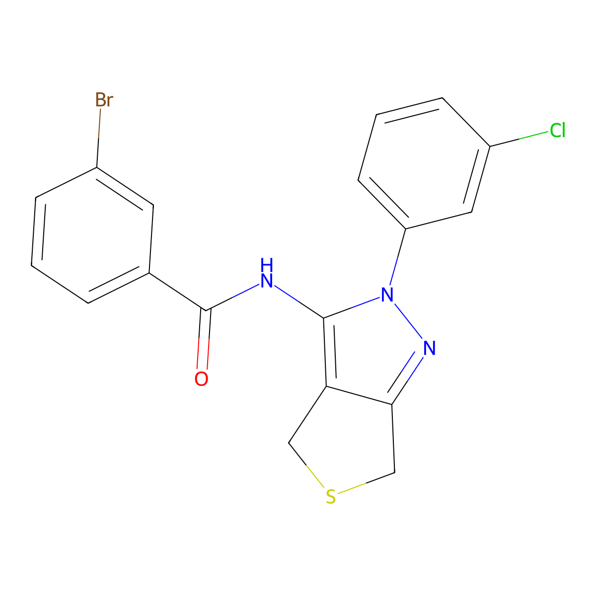 3-bromo-N-[2-(3-chlorophenyl)-4,6-dihydrothieno[3,4-c]pyrazol-3-yl]benzamide molecular structure, CAS 450340-67-7