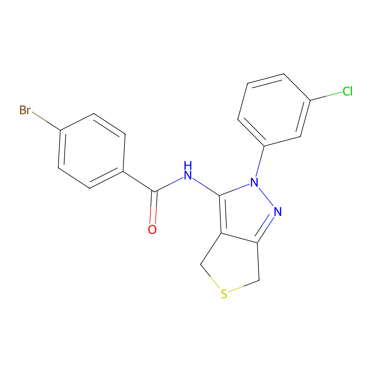 4-bromo-N-[2-(3-chlorophenyl)-4,6-dihydrothieno[3,4-c]pyrazol-3-yl]benzamide molecular structure, CAS 450340-68-8