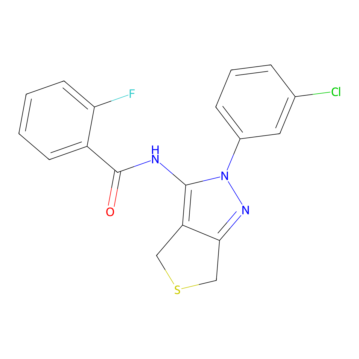 N-(2-(3-chlorophenyl)-4,6-dihydro-2H-thieno[3,4-c]pyrazol-3-yl)-2-fluorobenzamide molecular structure, CAS 450340-69-9