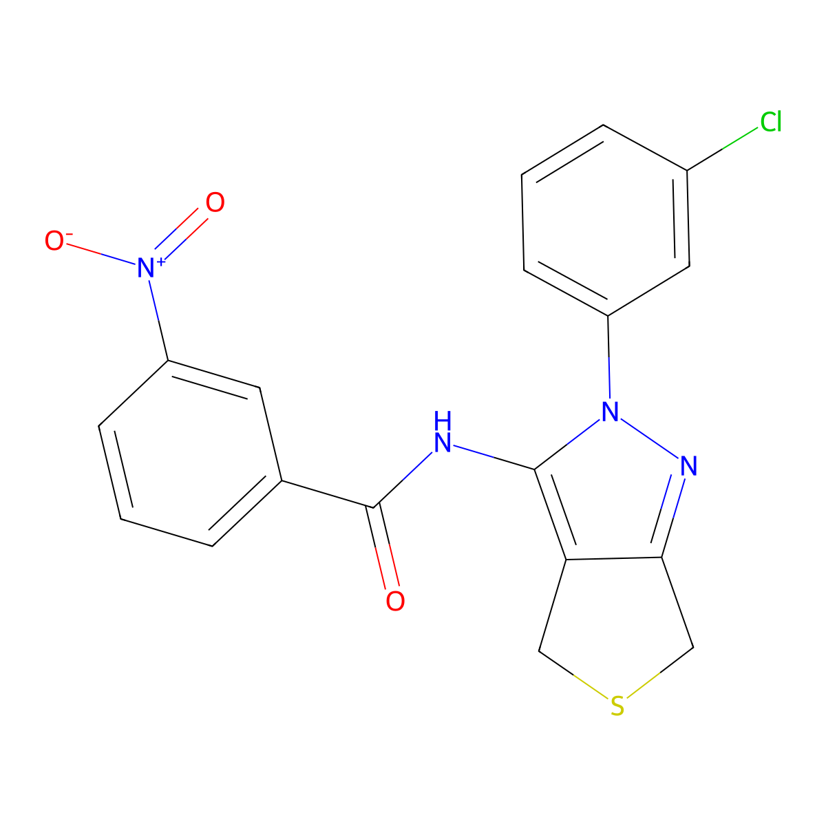 N-(2-(3-chlorophenyl)-4,6-dihydro-2H-thieno[3,4-c]pyrazol-3-yl)-3-nitrobenzamide molecular structure, CAS 450340-78-0