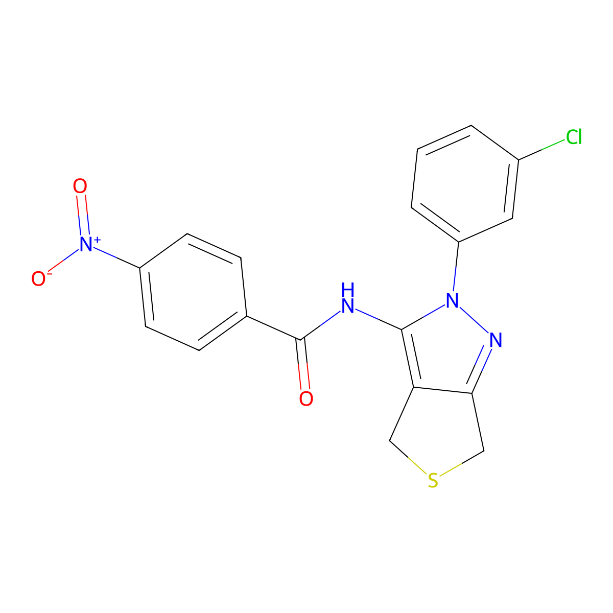 N-(2-(3-chlorophenyl)-4,6-dihydro-2H-thieno[3,4-c]pyrazol-3-yl)-4-nitrobenzamide molecular structure, CAS 450340-79-1
