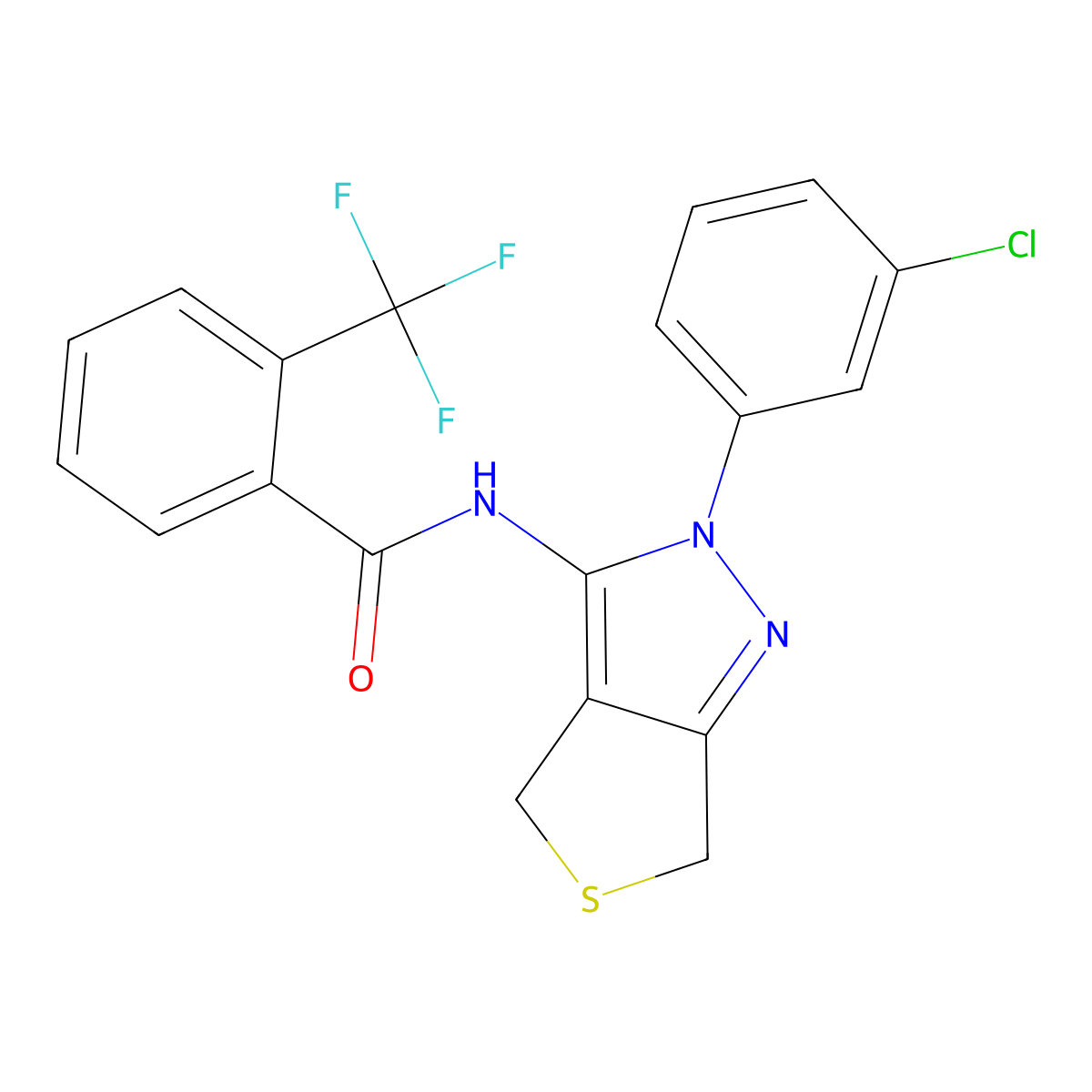 N-[2-(3-chlorophenyl)-4,6-dihydrothieno[3,4-c]pyrazol-3-yl]-2-(trifluoromethyl)benzamide molecular structure, CAS 450340-80-4