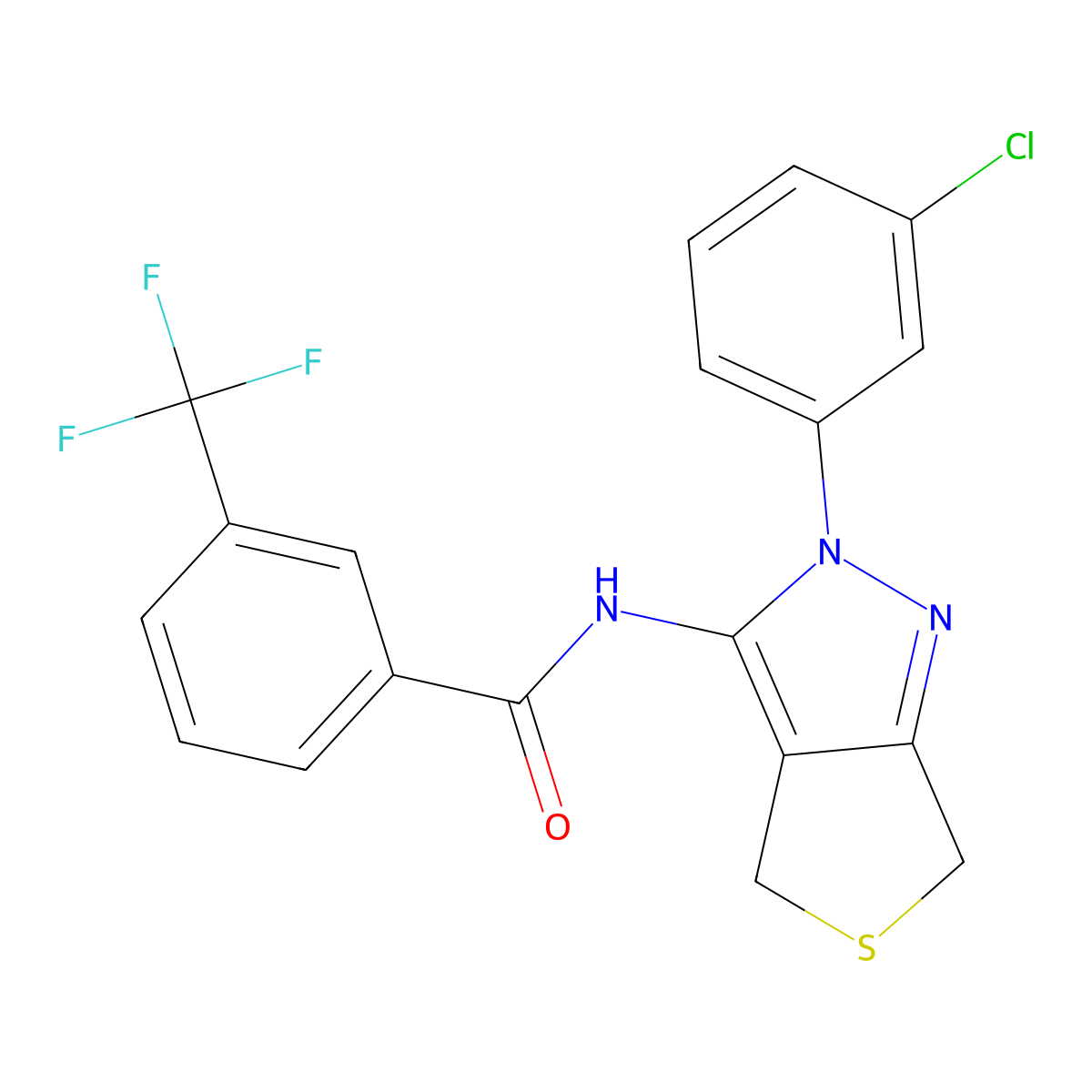 N-[2-(3-chlorophenyl)-4,6-dihydrothieno[3,4-c]pyrazol-3-yl]-3-(trifluoromethyl)benzamide molecular structure, CAS 450340-81-5
