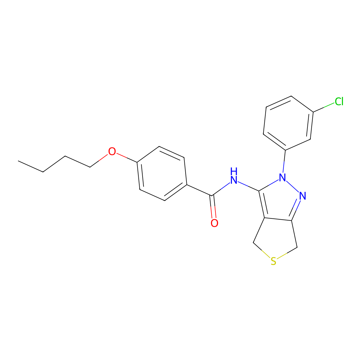 4-butoxy-N-[2-(3-chlorophenyl)-4,6-dihydrothieno[3,4-c]pyrazol-3-yl]benzamide molecular structure, CAS 450340-83-7