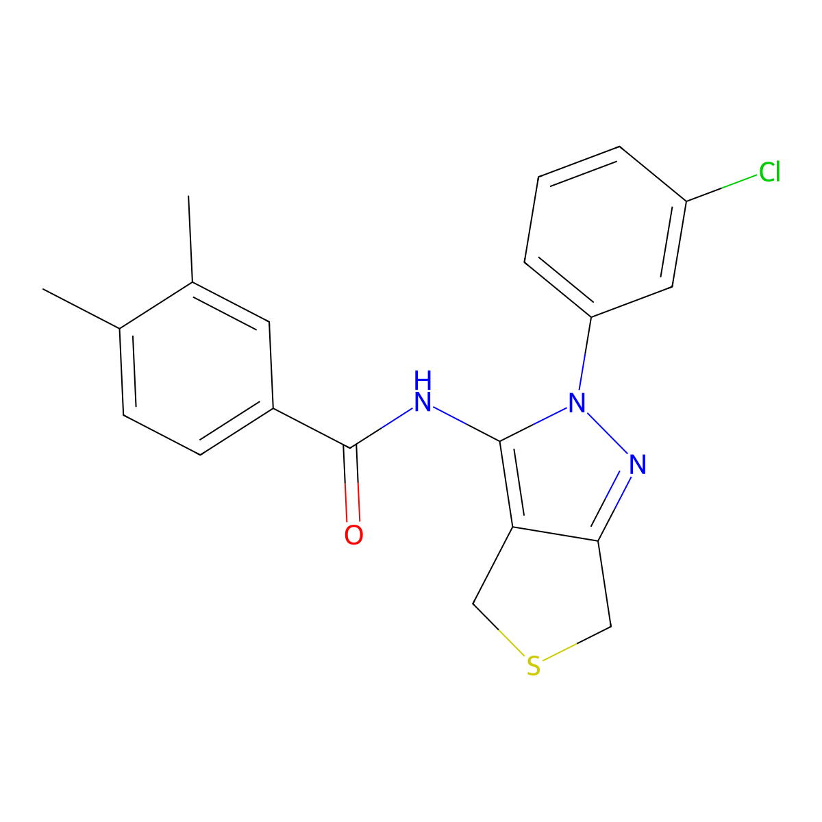 N-[2-(3-chlorophenyl)-4,6-dihydrothieno[3,4-c]pyrazol-3-yl]-3,4-dimethylbenzamide molecular structure, CAS 450340-85-9