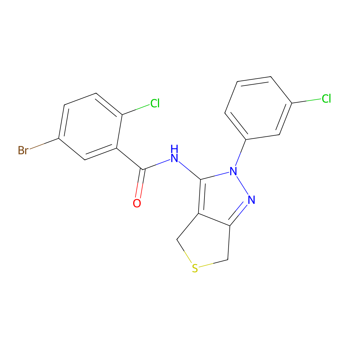 5-bromo-2-chloro-N-(2-(3-chlorophenyl)-4,6-dihydro-2H-thieno[3,4-c]pyrazol-3-yl)benzamide molecular structure, CAS 450340-86-0