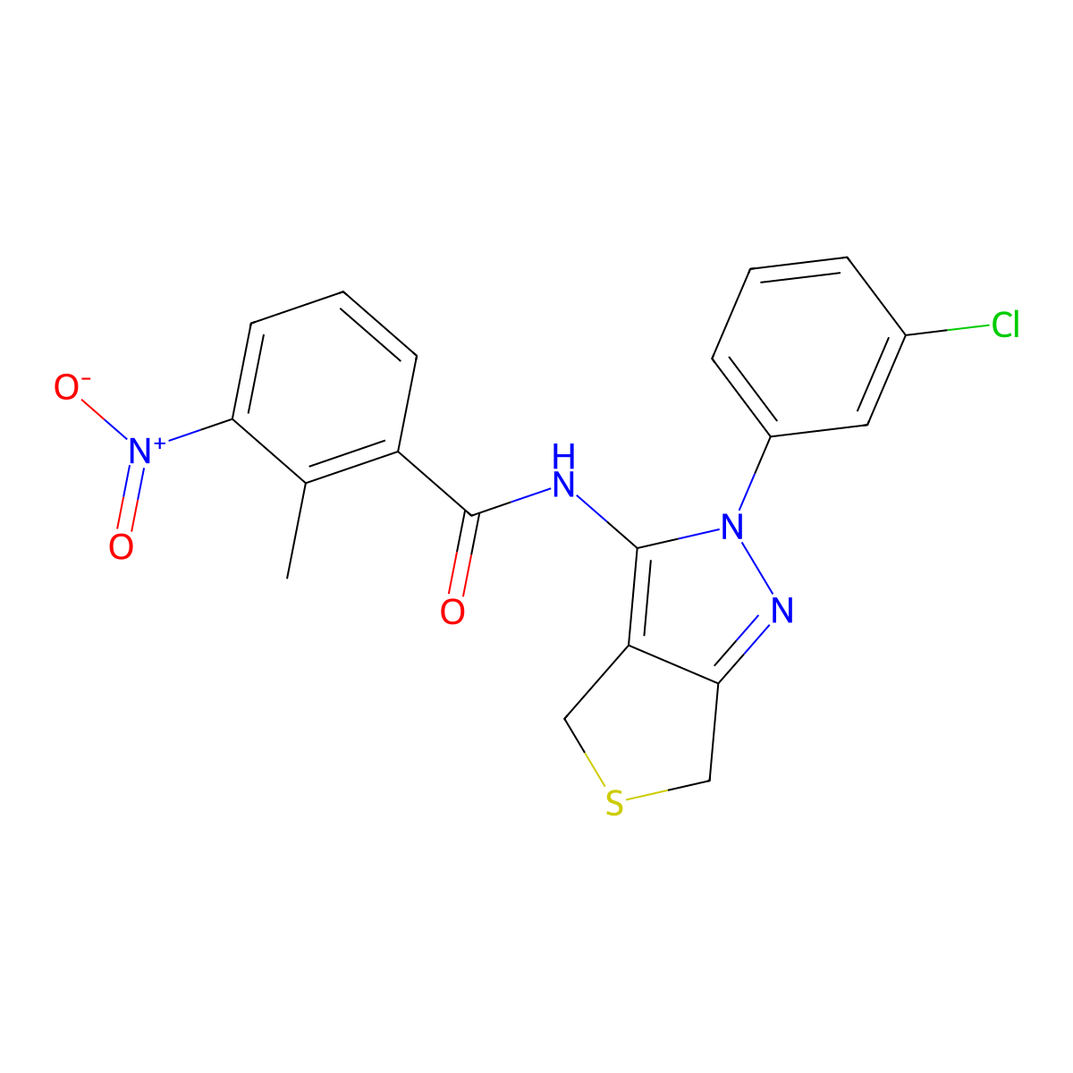 N-(2-(3-chlorophenyl)-4,6-dihydro-2H-thieno[3,4-c]pyrazol-3-yl)-2-methyl-3-nitrobenzamide molecular structure, CAS 450340-89-3