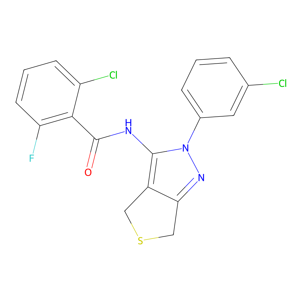 2-chloro-N-[2-(3-chlorophenyl)-4,6-dihydrothieno[3,4-c]pyrazol-3-yl]-6-fluorobenzamide molecular structure, CAS 450340-91-7