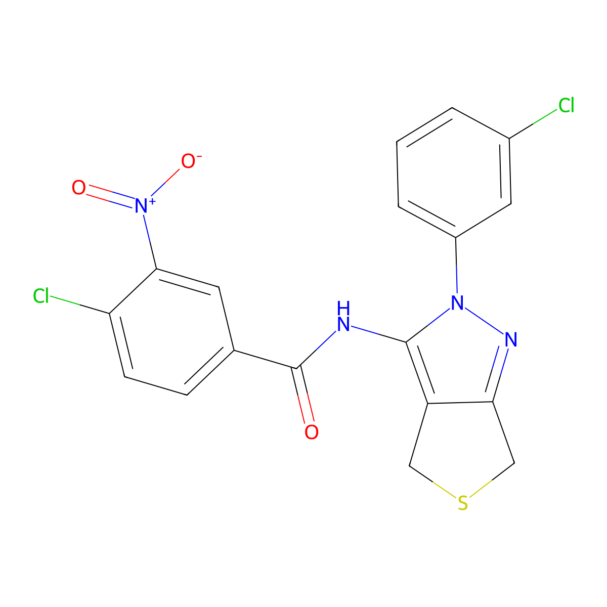 4-chloro-N-[2-(3-chlorophenyl)-4,6-dihydrothieno[3,4-c]pyrazol-3-yl]-3-nitrobenzamide molecular structure, CAS 450340-92-8