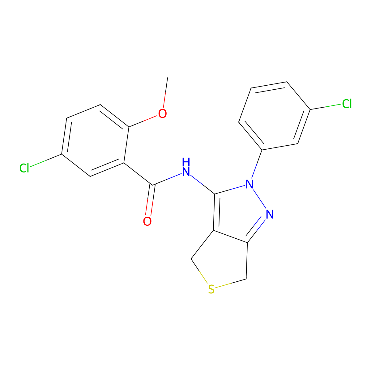 5-chloro-N-(2-(3-chlorophenyl)-4,6-dihydro-2H-thieno[3,4-c]pyrazol-3-yl)-2-methoxybenzamide molecular structure, CAS 450340-94-0