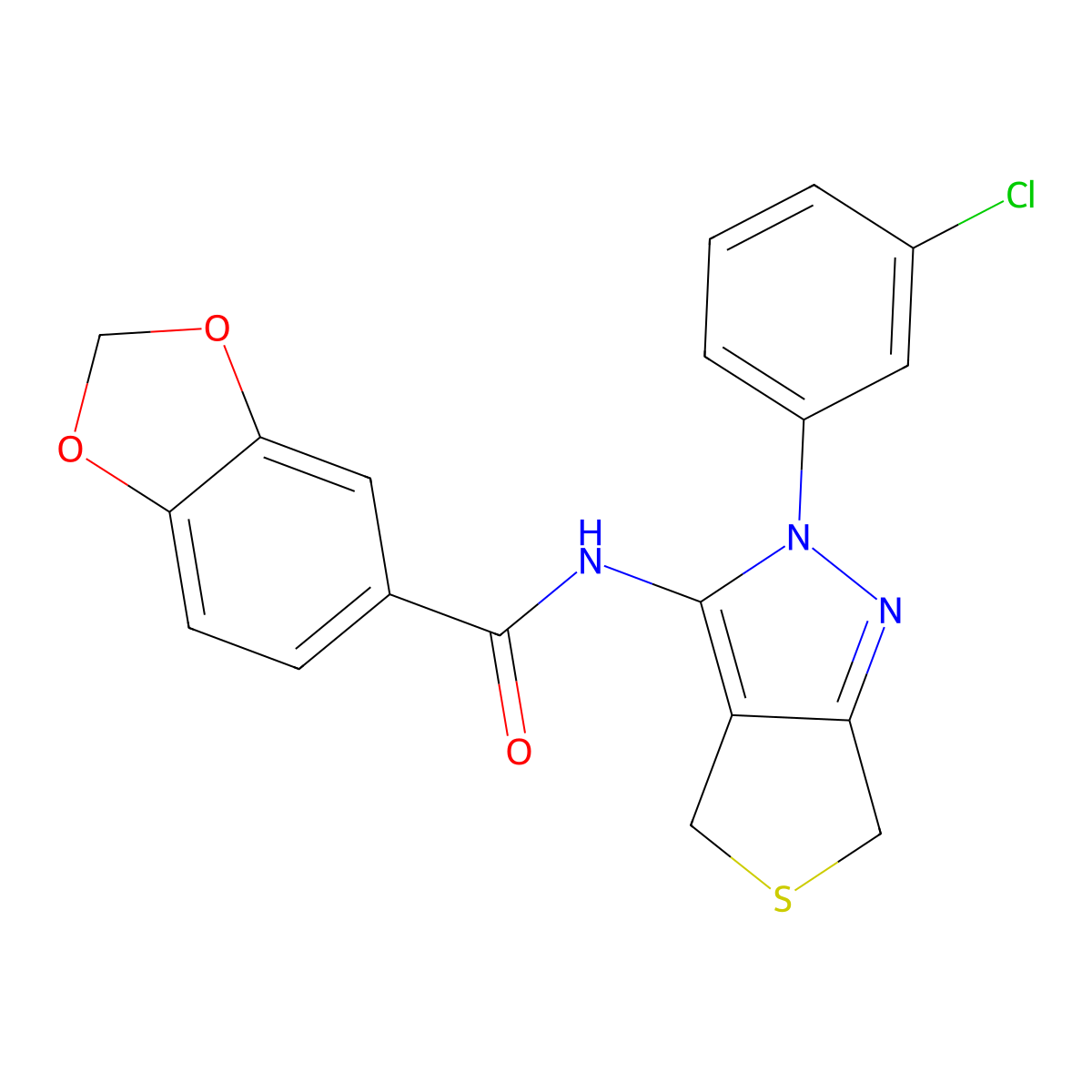 N-[2-(3-chlorophenyl)-4,6-dihydrothieno[3,4-c]pyrazol-3-yl]-1,3-benzodioxole-5-carboxamide molecular structure, CAS 450341-02-3