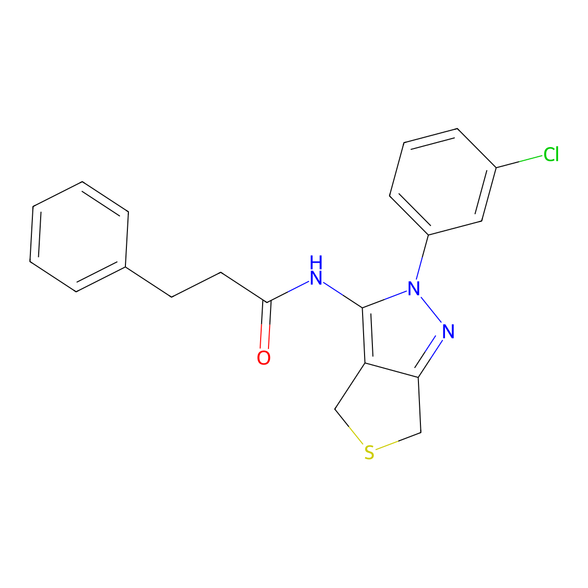 N-[2-(3-chlorophenyl)-4,6-dihydrothieno[3,4-c]pyrazol-3-yl]-3-phenylpropanamide molecular structure, CAS 450341-08-9
