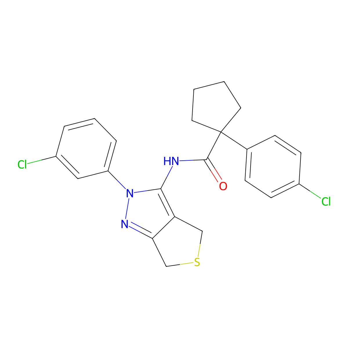 1-(4-chlorophenyl)-N-(2-(3-chlorophenyl)-4,6-dihydro-2H-thieno[3,4-c]pyrazol-3-yl)cyclopentanecarboxamide molecular structure, CAS 450341-14-7